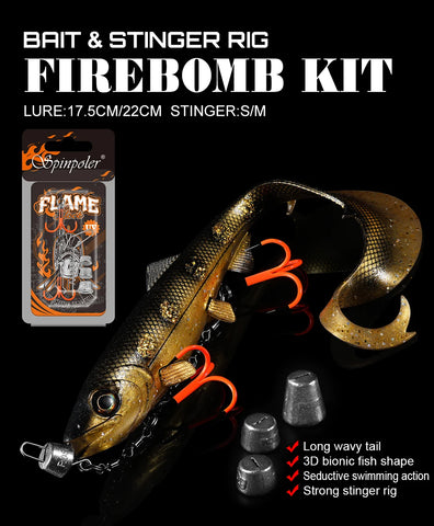 Firebomb Soft Swimbait Rolling Swivel Flame Stinger Rig Kit